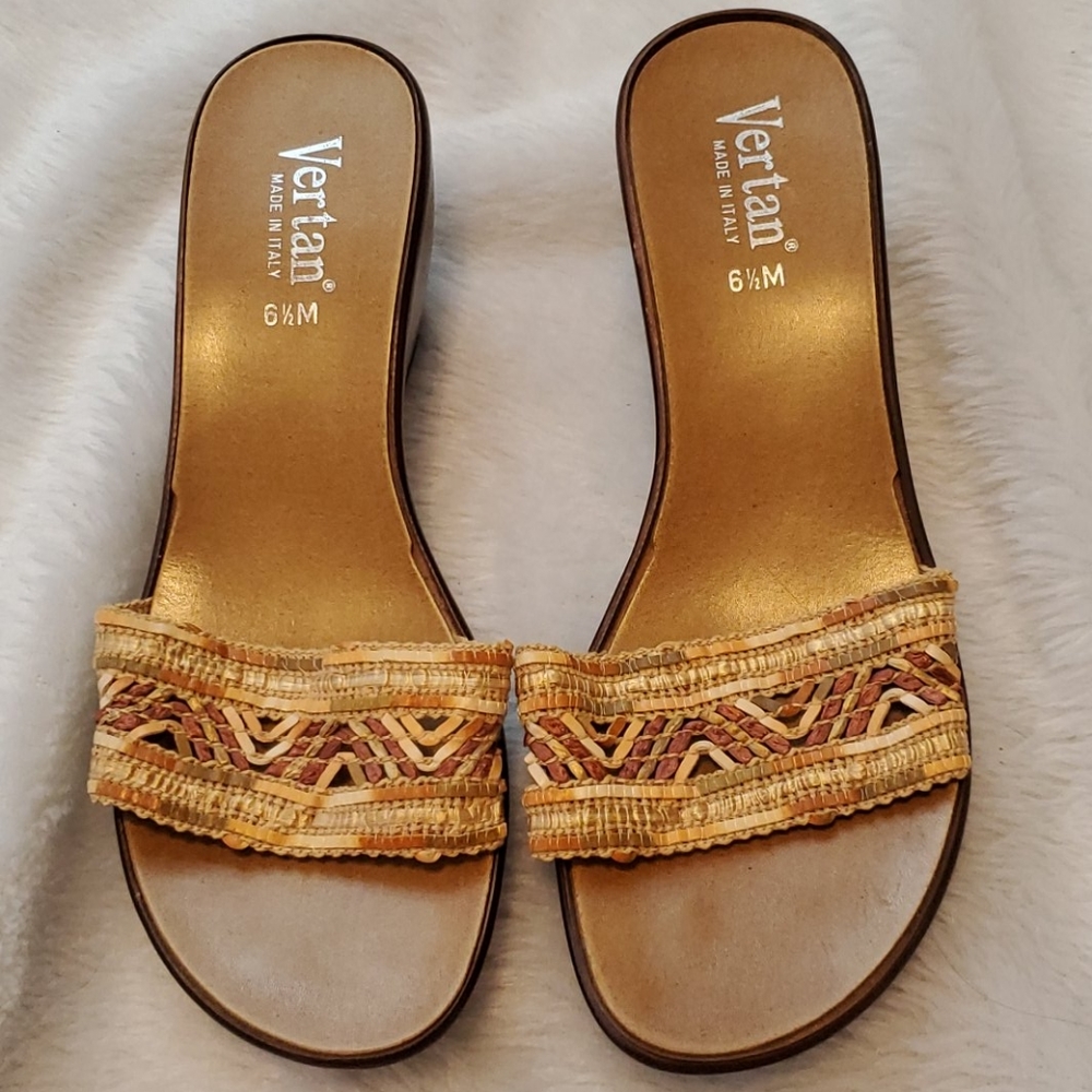 Vartan Italian slide mules with wedge heel
